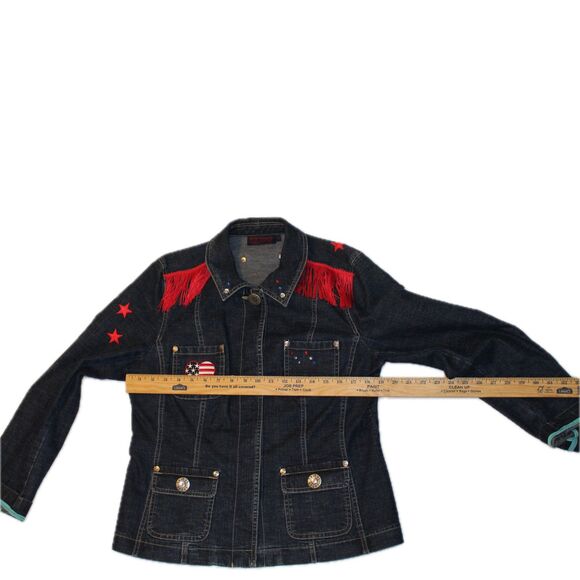 Tribal Denim Size 12 Stretch Tassles Western Jean Jacket - Picture 6 of 8
